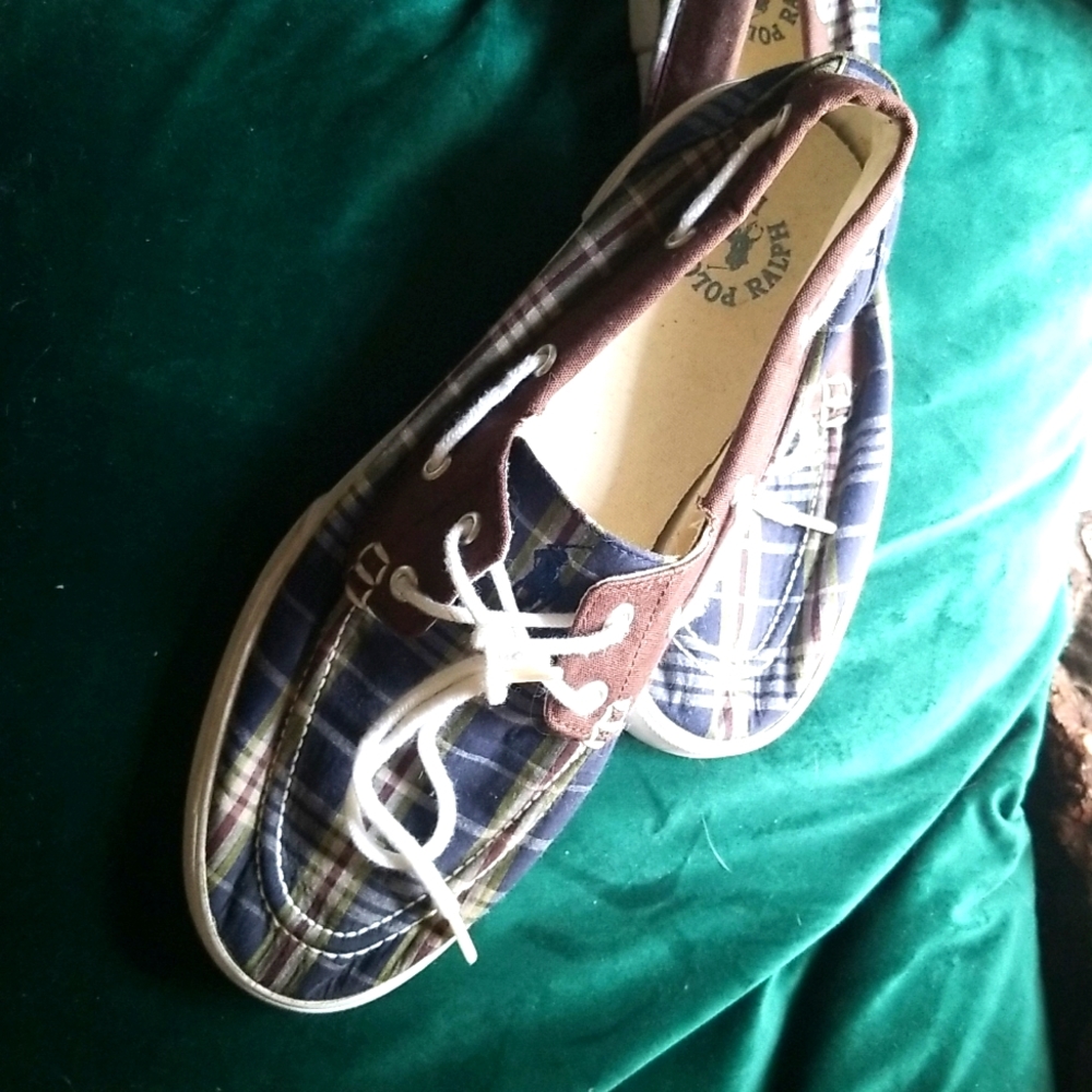 Polo - Ralph Lauren - Plaid Madras Boat Shoe Mocs Mens Sz 9 - Picture 2 of 7